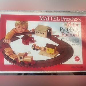 Vintage 1972 Mattel Putt Putt Railroad Hardwood Train Set complete set and box